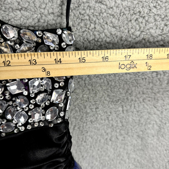 Vintage Y2K Ded Mini Prom Dress Juniors 13/14 Beaded Gem Chiffon 80s HOCO Glam - Picture 8 of 9